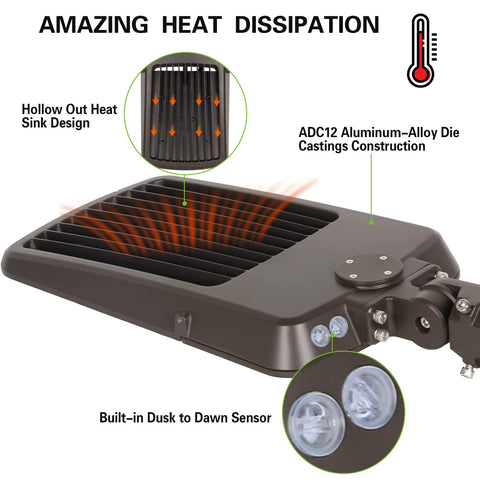 Switchable 240W 300W LED Parking Lot Light With Photocell Sensor 5000K featuring heat dissipation and dusk-to-dawn sensor