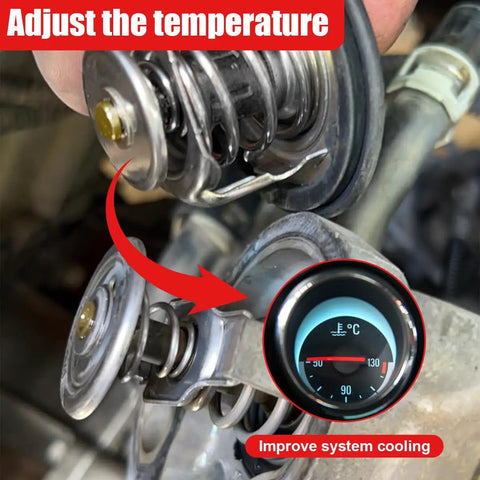 Engine Coolant Thermostat Replacement For Car Cooling System, OEM 19301-PAA-306, close-up with temperature gauge shown