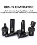 Three Eighths Inch Drive Impact Socket Set, 87 Piece Deep And Standard SAE And Metric, CRMO Steel components with construction details