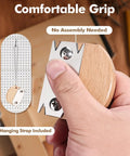 Pro Grade Wooden Edge Banding Trimmer With Three Replacement Blades and Comfortable Wood Handle in hand showing ergonomic grip