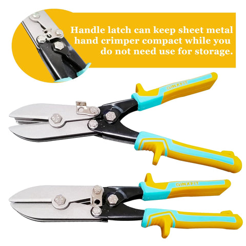 Five Blade Sheet Metal Hand Crimper with handle latch, designed for downspouts, ductwork, venting, and stove pipe quick crimp.