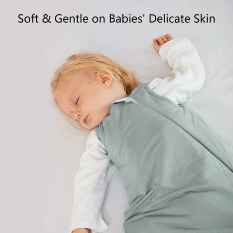 Baby sleeping in soft bamboo rayon sleep sack for babies 12 to 18 months, 1.0 tog, super cozy wearable baby blanket with 2 way zipper