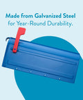 Back view of Blue Medium Post Mounted Outdoor Mailbox Weatherproof And Rust Resistant Galvanized Steel Construction