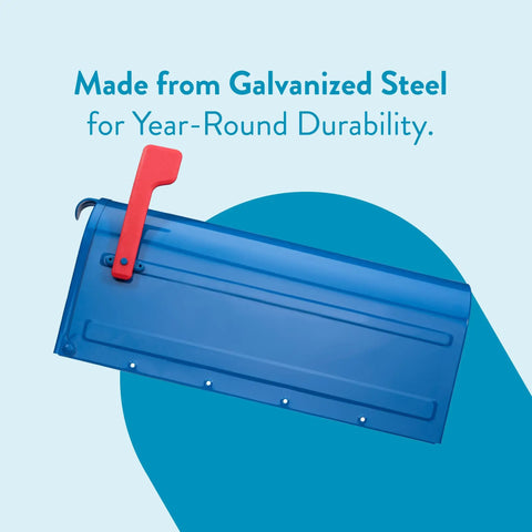 Back view of Blue Medium Post Mounted Outdoor Mailbox Weatherproof And Rust Resistant Galvanized Steel Construction