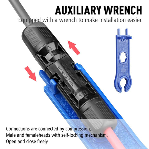 1 To 4 Solar Panel Branch Connectors Kit For Parallel Wiring with auxiliary wrench for easy installation shown