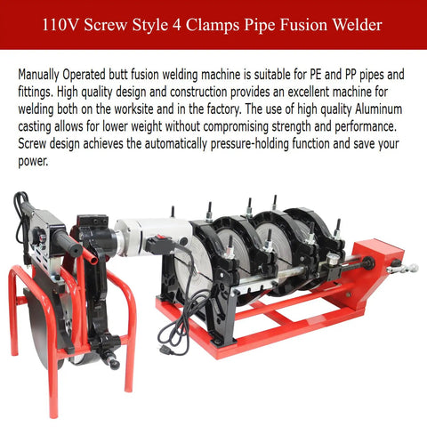 Four Clamp Pipe Fusion Welder Hand Crank Butt Fusion Welding Machine 110V Heavy Duty Pro Grade Piping Tool on display