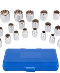 Heavy Duty 19 Piece Half Inch Drive Universal Spline Socket Set With 12 Point Chrome Vanadium Sockets Metric Eight To Thirty Two Millimeters For Auto Repair And Mechanical Projects Ready To Tackle Any Job With Beefy Torque shown with blue case