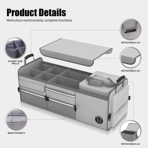 Oversize 4 In 1 Car Trunk Storage Organizer With Collapsible Design Multi Compartment Trunk Box And Cooler Bag