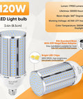 2 Pack 120W LED Corn Light Bulb Fanless 3000K Warm White 1200 Watt Equivalent E26 And E39 Mogul Base COB Lamp 15,800 Lumens