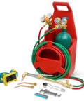 Top Shelf Oxygen Acetylene Torch Kit With Dual Gas Tanks Portable Welding Cutting And Brazing Rig Featuring Pro Specs Regulators Safety Goggles And Complete Hose Setup For Weekend Warrior Projects with two green gas tanks and red/green hoses.