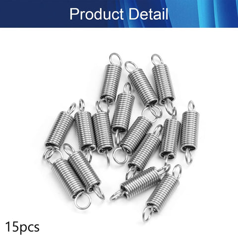 Group of 15 stainless steel dual-hook tension springs with coiled bodies