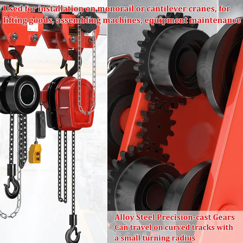 Heavy Duty Manual Chain Geared Trolley Built Dang Tough Steel I Beam Cart with alloy steel gears for smooth operation.
