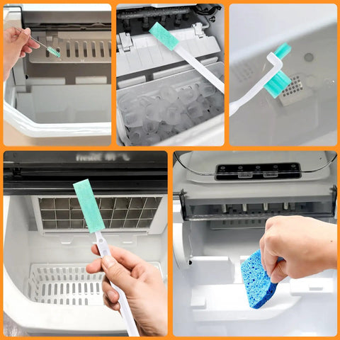 Ten Piece Ice Maker Cleaning Brush Set With Scrub Sponge And Bendable Elbow Right Angle and pipe brushes for tight spots