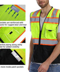 High Visibility Reflective Safety Vest With Pockets And Zipper, ANSI Class 2 Mesh, 3M Reflective Tape, Yellow And Black, Large