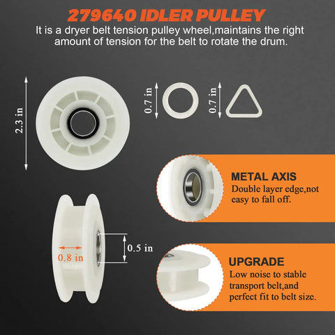 Complete 4392067RC Dryer Repair Kit For 27 Inch And 29 Inch Dryers With Drum Support Rollers Belt Idler Pulley WPW10314173 661570