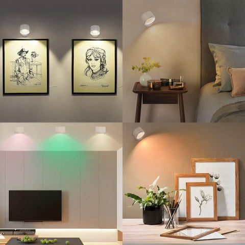 LED Wall Mounted Reading Lights Dope 2 Pack Cordless Magnetic Wall Sconce with Remote 360 Degree Rotating displayed in various rooms