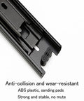 Close-up of One Pair Three Stage Drawer Slides Cold Rolled Steel with anti-collision feature for closet cabinet use.