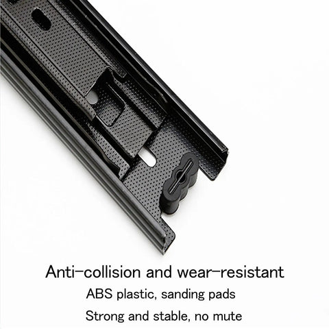Close-up of One Pair Three Stage Drawer Slides Cold Rolled Steel with anti-collision feature for closet cabinet use.