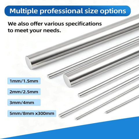 1mm By 300mm 304 Stainless Steel Rod Set 12 Pieces Round Solid Shaft Rods For Crafts And DIY Projects in multiple size options