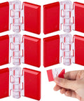 5Pcs Self Adhesive Acrylic Hinges Clear 25 By 34 Mm For DIY Jewelry Boxes And Small Cabinets, red background, hand holding hinge.