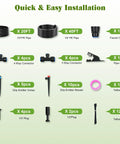 Effortless Drip Irrigation Kit components including pipes, connectors, and accessories for garden and yard automatic watering system.
