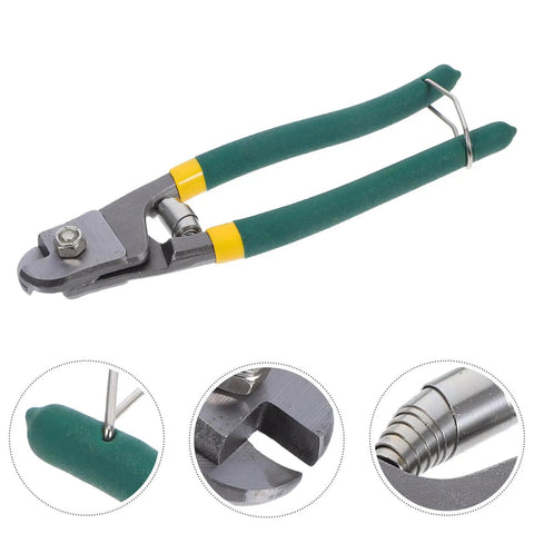Heavy Duty Multi Function Wire Stripping Pliers And Cable Cutter Crimping Tool With Ergonomic Grip angled view with green grips.