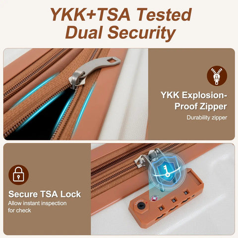 Close-up of YKK zipper and TSA lock on 28 Inch Large Checked Luggage With Dual Spinner Wheels Lightweight PC Plus ABS Hardshell Case