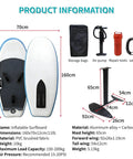 Product information for Go-To Wind Wingfoil And Hydrofoil Board Kit with dimensions, materials, and included accessories shown.