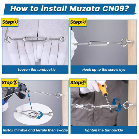 Top Shelf M6 Hook And Eye Turnbuckle 5 Pack For Cable Railings And Outdoor Fencing Heavy Duty Steel Hardware installation steps.