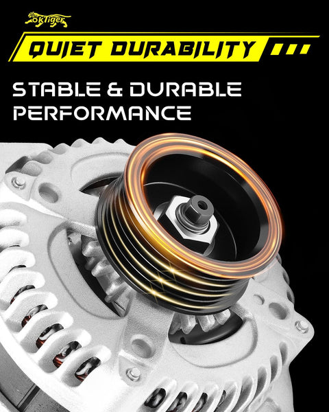 Close-up of Beefed-Up 12V 130A Alternator For Honda Pilot 2009-2011 Odyssey 2008-2010 Ridgeline 2009-2011 with 6 groove pulley.