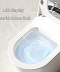 Interior view of Slick Black Smart Toilet With Built In Bidet And Heated Seat Offering Pre Wet Rinse And Adjustable Warm Water Streams For A Legit Top Shelf Fresh Setup Straight Up, showing LED display and siphon flush.