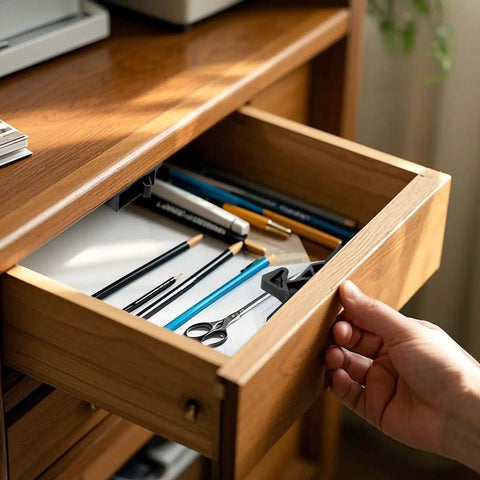 Heavy Duty RV Drawer Latches And Cabinet Door Catches 20 Pack With 10 Lbs Hold Power Includes Mounting Screws in a desk drawer.