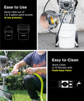 Heavy Duty Cart Airless Paint Sprayer Cranking Out 3300 PSI And 0.33 GPM High Flow with easy clean features and paint bucket compatibility.