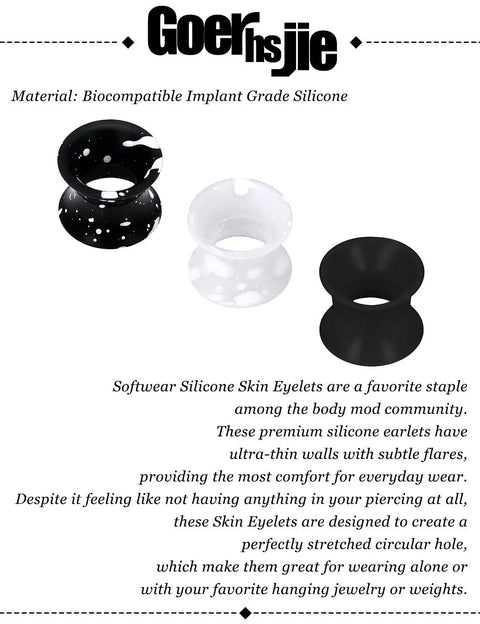 Silicone Ear Gauges Tunnels Plugs For Ears Black 8mm 0G 0 Gauge Stretching Kit with black, white, and solid colors shown