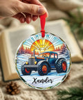 Custom Tractor Christmas Ornament 2026 With Personalized Name For Tractor Lovers, Stained Glass Farm Vehicle Keepsake Gift