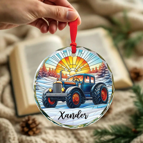 Custom Tractor Christmas Ornament 2026 With Personalized Name For Tractor Lovers, Stained Glass Farm Vehicle Keepsake Gift