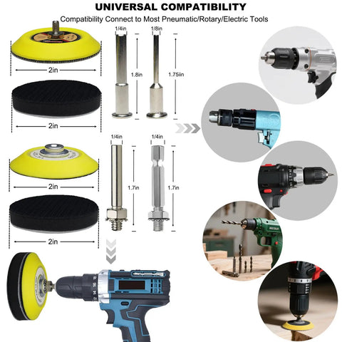 120 Piece 2 Inch Wet Dry Sanding Disc Set with 60 Through 10000 Grit Silicon Carbide Hook and Loop Sandpaper compatibility diagram