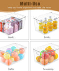 Six Pack Clear Storage Bins With Lids For Easy Organization See Through Plastic Containers With Handles, storing snacks and drinks