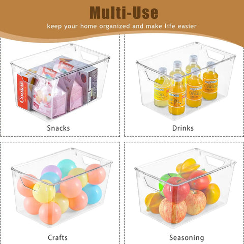 Six Pack Clear Storage Bins With Lids For Easy Organization See Through Plastic Containers With Handles, storing snacks and drinks