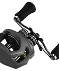 Heavy Duty Aluminum Frame Baitcaster Reel Featuring Stainless Steel Internals And Killer Drag Power Perfect For Bass Fishing Pro Level side view with ergonomic handles