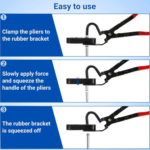 Step-by-step guide using pliers for Heavy Duty Exhaust Hanger Kit With Removal Tool For Cars Trucks And SUVs 17 Piece Universal Rubber Muffler Hanger Replacement Includes 10 Inch Straight Rods 7.6 Inch 90 Degree Bent Rods And 2 Hole And 4 Hole Insulated Mounts