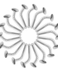 Galvanized Pallet Rack Safety Pins With J Bolts Pack Of 100 arranged in a circular pattern, showing iron construction.