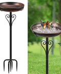 Vintage Bronze Metal Bird Bath And Feeder Bowl For Outdoors With Upgraded Five Prong Base And Taller Support Rod Heavy Duty Freestanding