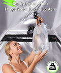 Person hanging water bag inside Go To Portable Shower Tent With Mesh Floor Carry Bag Easy Setup Lightweight Privacy Changing Room
