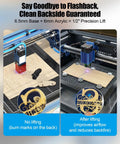 Laser Cutter Riser Set With Half Inch Precision Lift, showing wood engraving improvement with 43mm Magnet and Acrylic Spacer