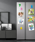 Fridge with colorful magnets and crafts using Non Adhesive Magnetic Sheets, Eight And A Half By Eleven Inches, Six Pack for DIY projects