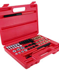 Thread Chaser Set For SAE And Metric Repair Rethreading Kit With Taps And Die For One Quarter To Nine Sixteenths Inch And Six To Twelve Millimeter Restores Damaged Threads On Bolts Studs And Shafts With Three File Set in red case