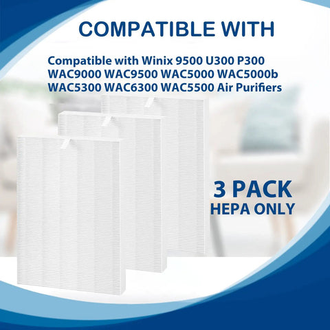 114190 True HEPA Replacement Filter B 3 Pack For Air Purifiers compatible packaging image with product details.