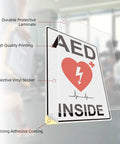 AED Sign Stickers, 2 Pack, 10x7 Large Vinyl Wall Signage For Quick AED Location, High Visibility Reflective Decals For Cabinets, Walls, Halls, And Emergency Response Areas, laminated vinyl