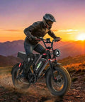 Premium Adult Electric Bike With A Badass 3000W Peak Brushless Hub Motor, Packing A Massive 48V 33Ah Removable Battery For Tough Trail Ripping And Smooth Pavement Cruisin. A rider on a black electric fat bike on a mountain trail.